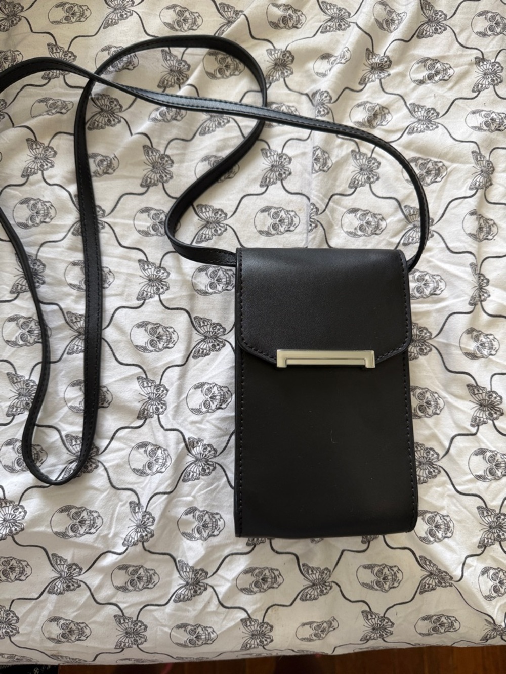 Black Crossbody Phone Pouch with Silver Accent